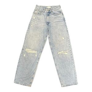 ZARA blue wide leg high waisted high rise distressed ripped jeans